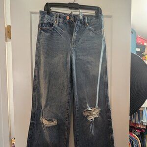 Express Distressed Wide Leg Hi-Rise Jeans